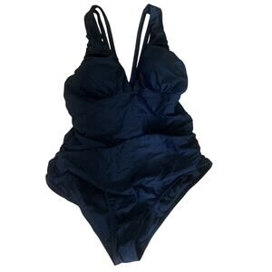 NWT YOU DI AN WOMENS BLACK PADDED CRISS-CROSS BACK ONE PIECE RUCHED SWIMSUIT 2XL